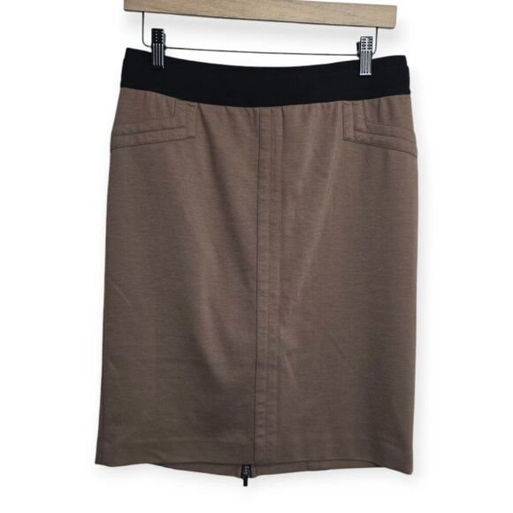 NWOT BCBGMaxazria Womens M Brown w/ Black Trim Knit Pencil Skirt Full Zip - Picture 1 of 3